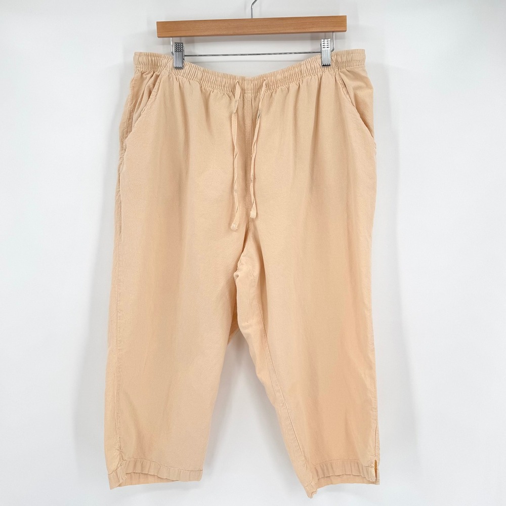 Erika Woman Peach Cotton Crop Pants Elastic Waist Drawstring Plus Size 2X